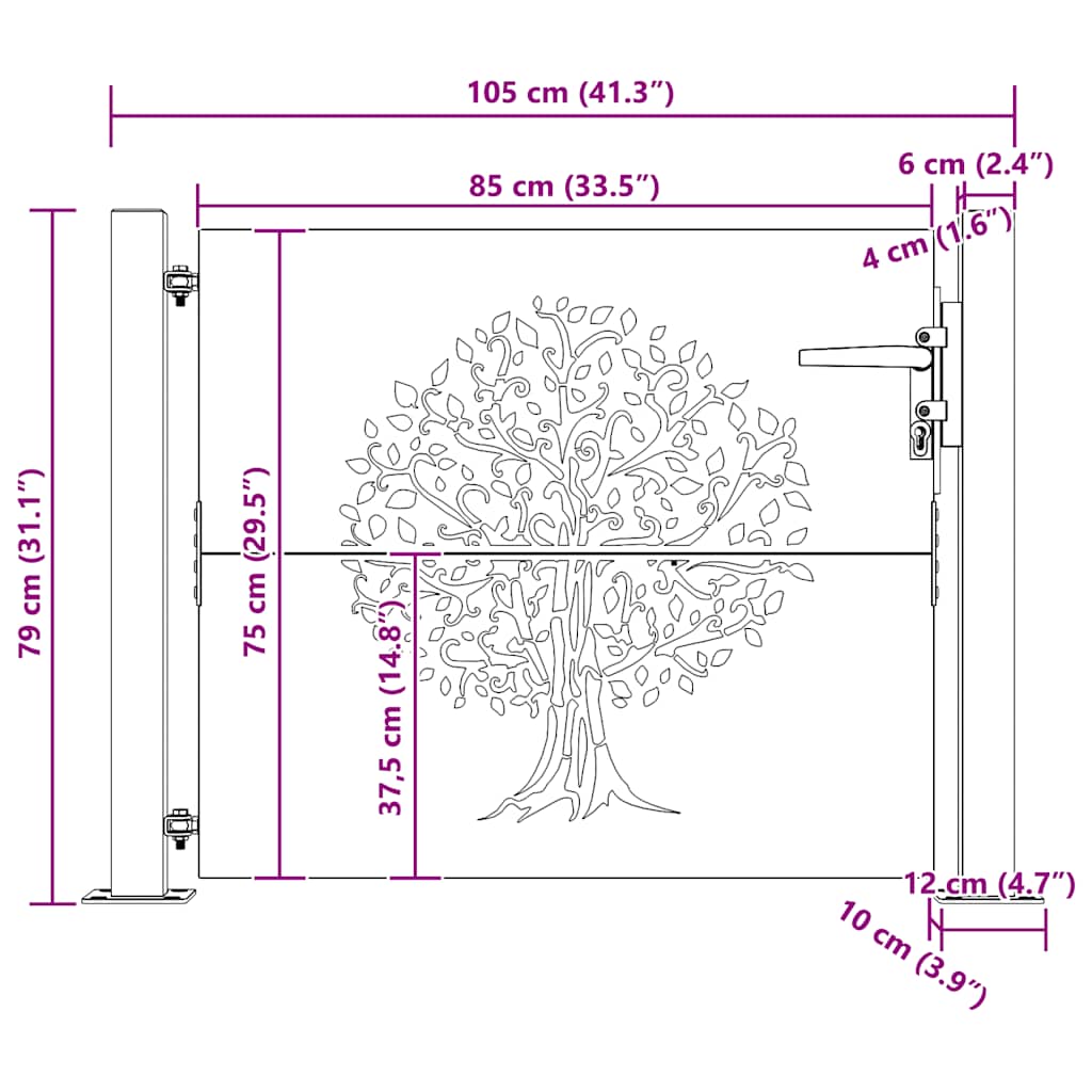 Gartentor 100x75 cm Cortenstahl Baumdesign