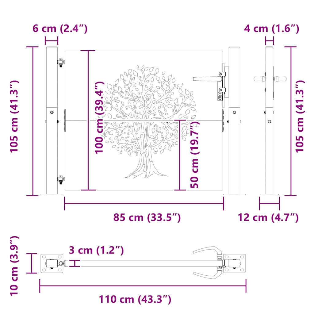 Gartentor 100x100 cm Cortenstahl Baumdesign
