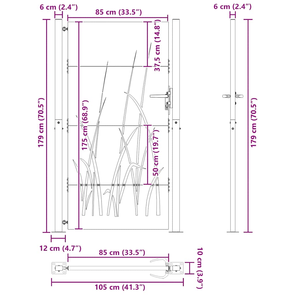 Gartentor 100x175 cm Cortenstahl Gras-Design