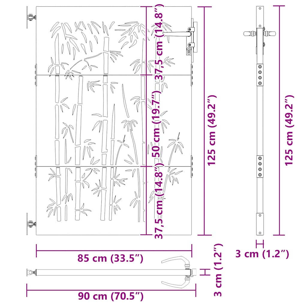 Gartentor 85x125 cm Cortenstahl Bambus-Design