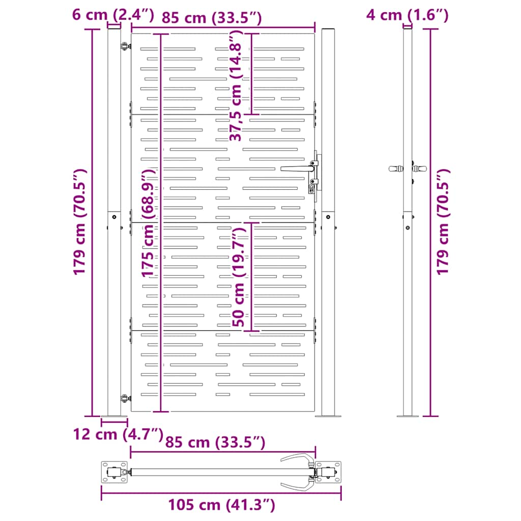 Gartentor 100x175 cm Cortenstahl Quadratisches Design