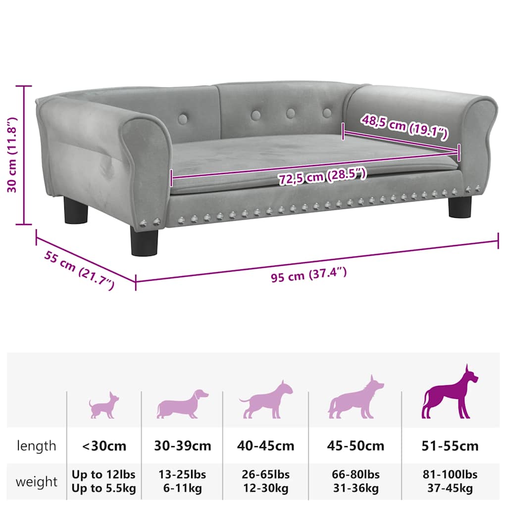 Dog bed light grey 95x55x30 cm velvet