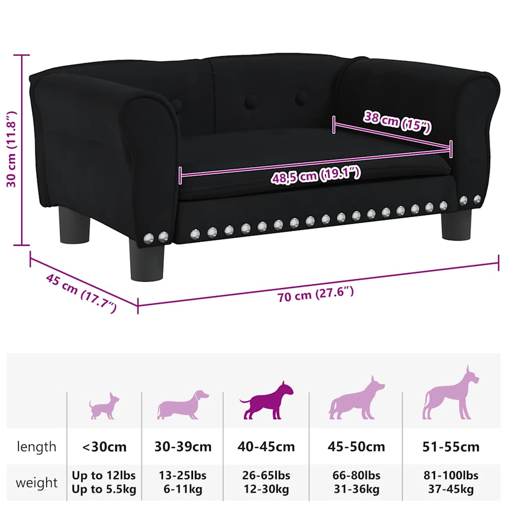 Dog bed black 70x45x30 cm velvet