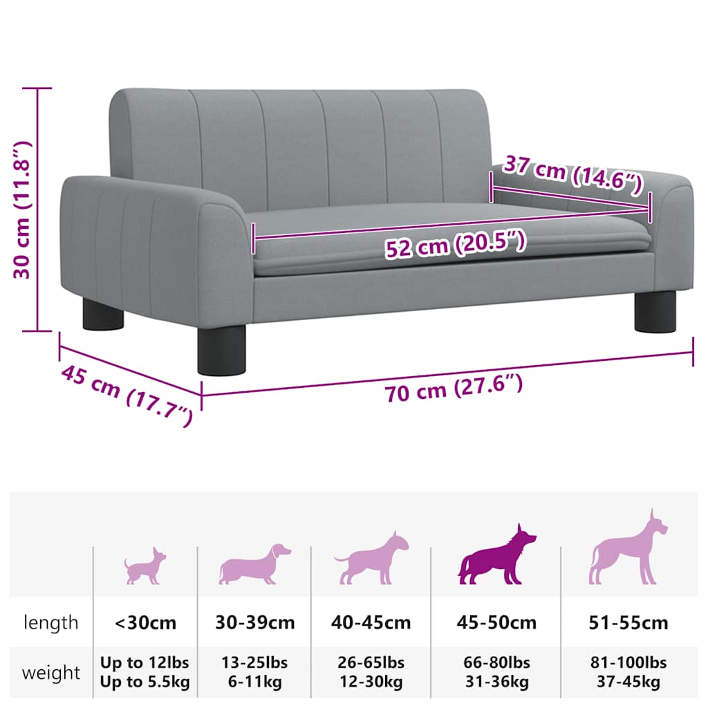 Dog bed light grey 70x45x30 cm fabric