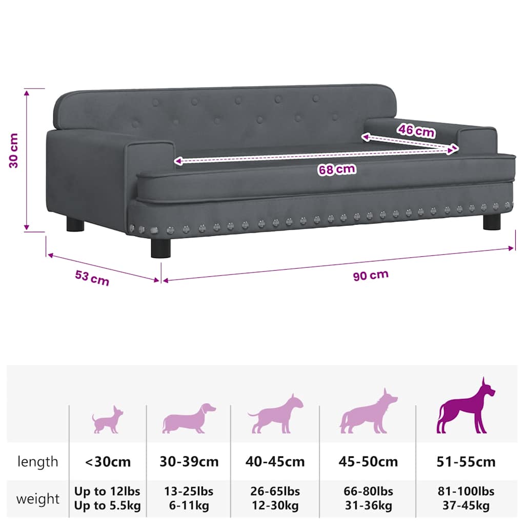 Hundebett Dunkelgrau 90x53x30 cm Samt