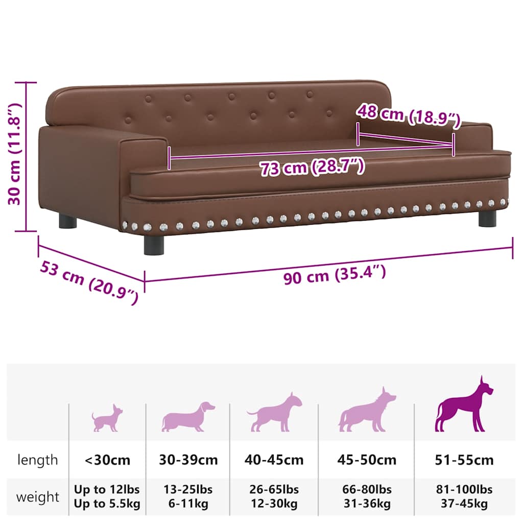 Panier pour chien marron 90x53x30 cm en cuir synthétique