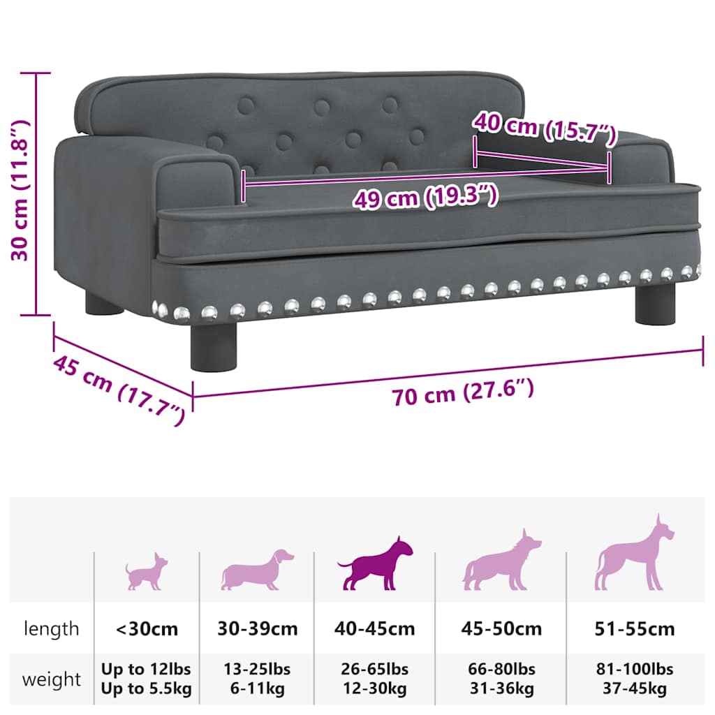 Hundebett Dunkelgrau 70x45x30 cm Samt