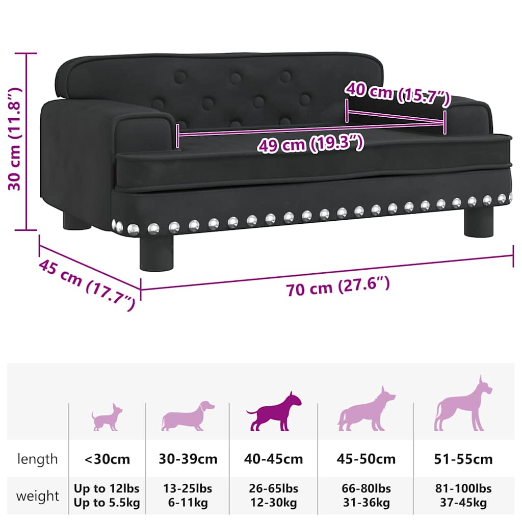 Hundebett Schwarz 70x45x30 cm Samt