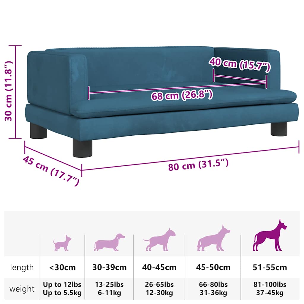 Panier pour chien bleu 80x45x30 cm velours