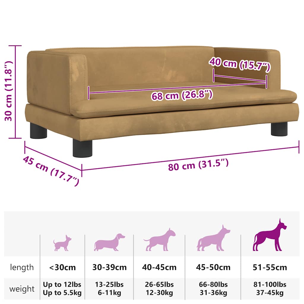 Panier pour chien marron 80x45x30 cm velours