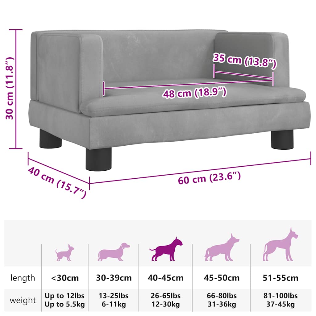 Dog bed light grey 60x40x30 cm velvet