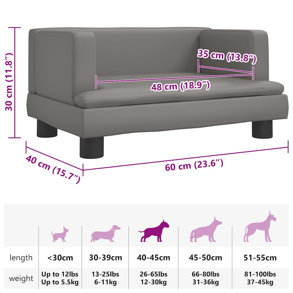 Dog bed grey 60x40x30 cm artificial leather