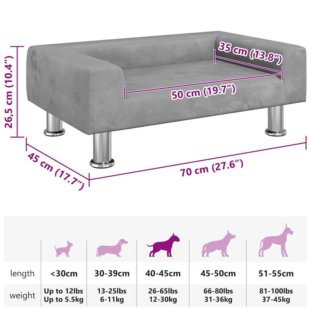 Hundebett Hellgrau 70x45x26,5 cm Samt