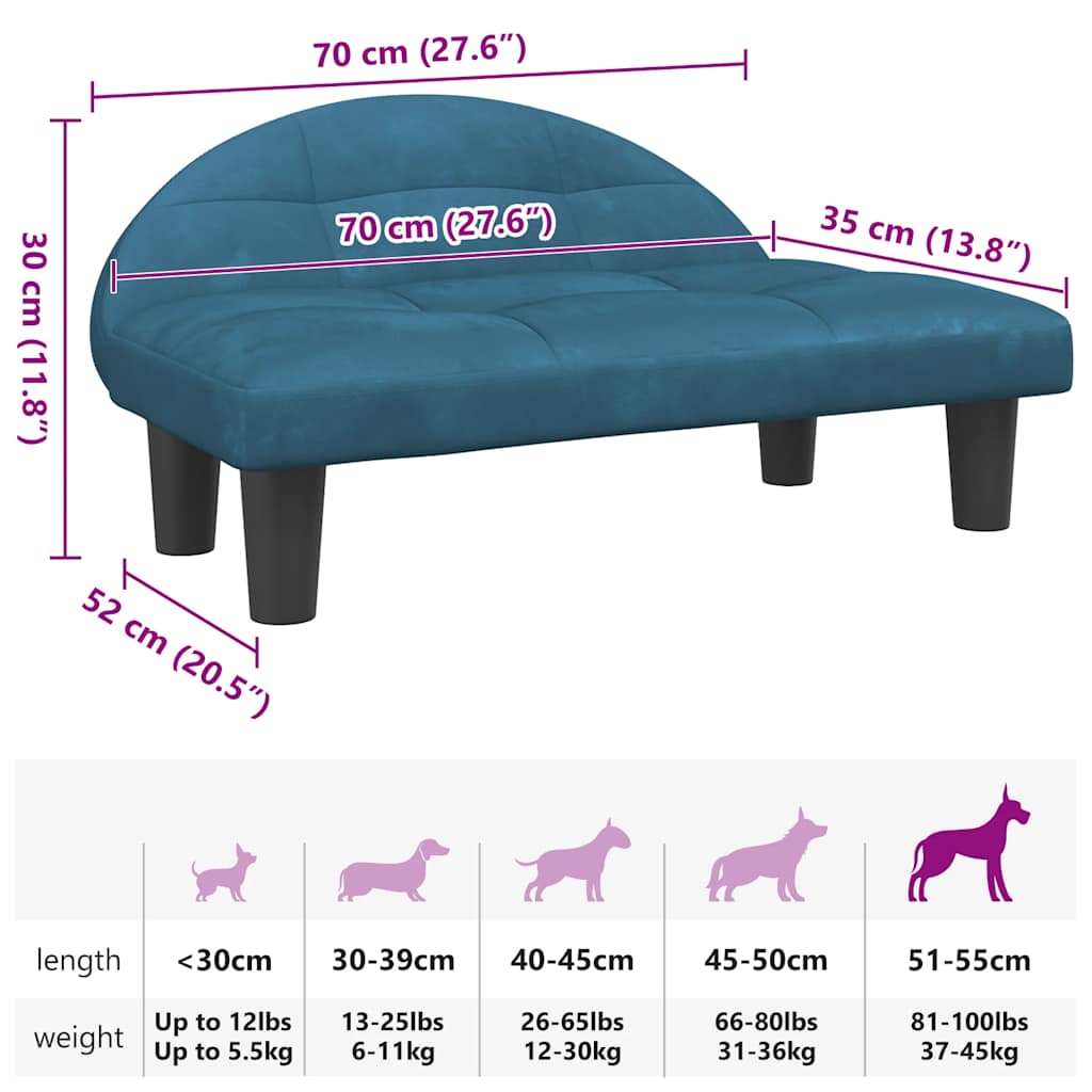 Panier pour chien bleu 70x52x30 cm velours