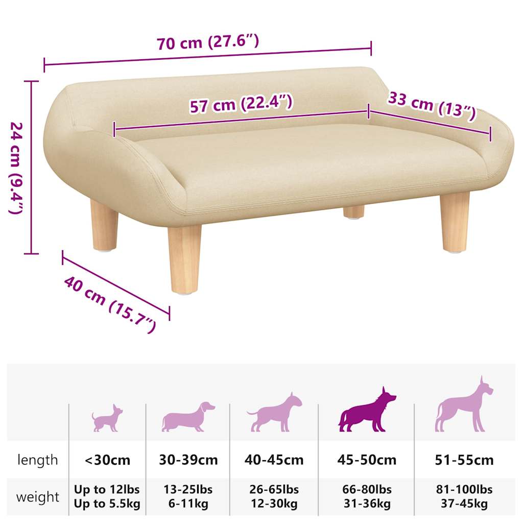 Panier pour chien en tissu crème 70x40x24 cm
