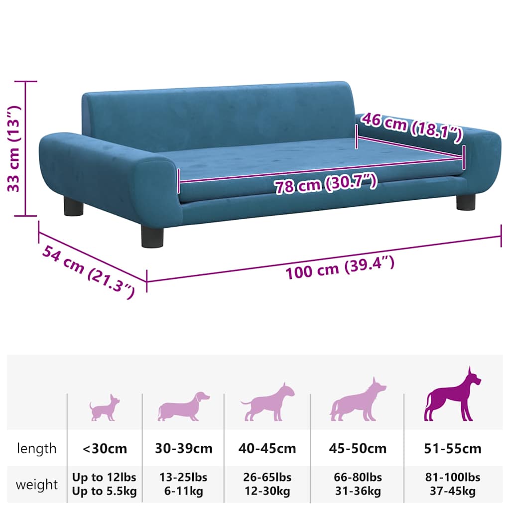 Hundebett Blau 100x54x33 cm Samt