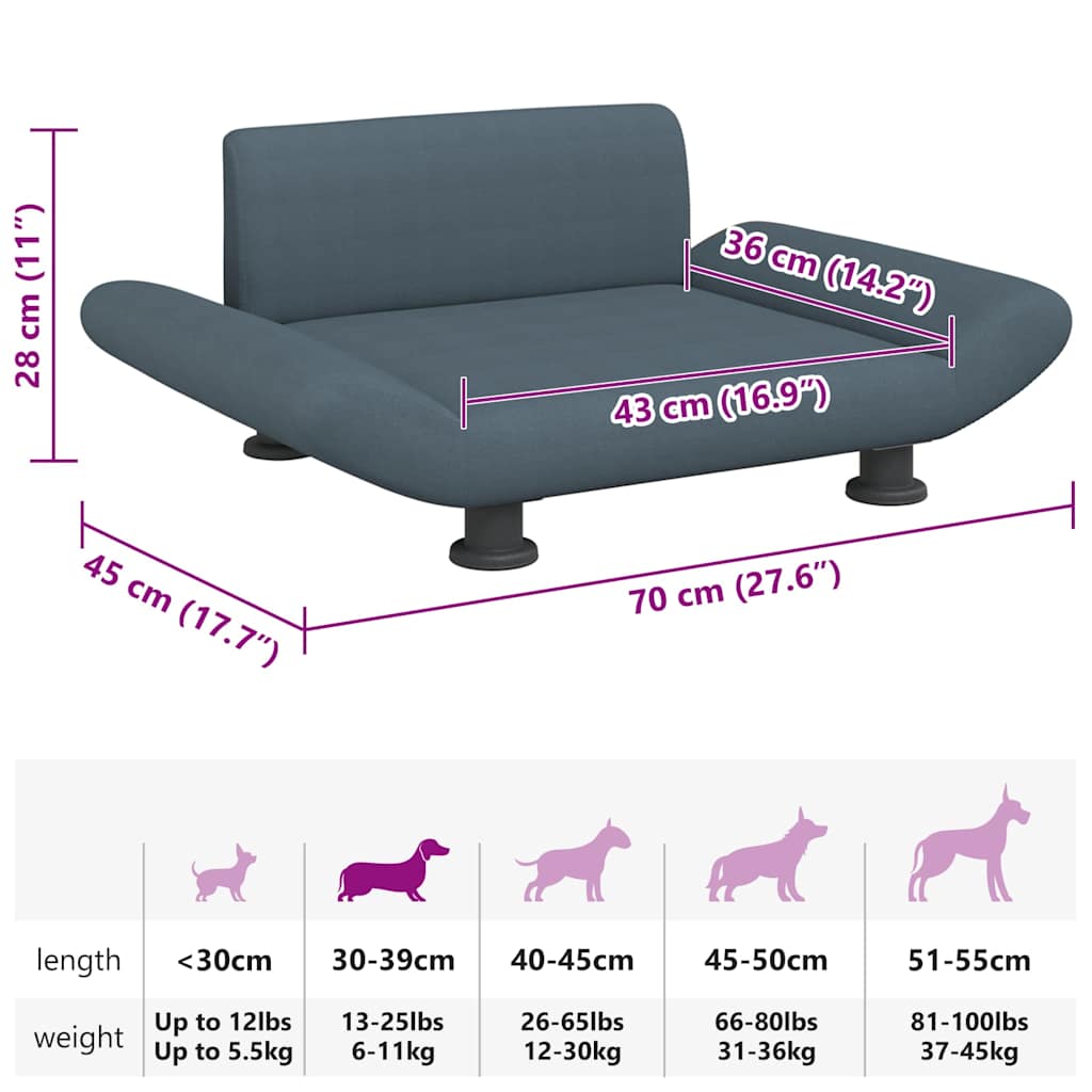 Hundebett Dunkelgrau 70x45x28 cm Stoff