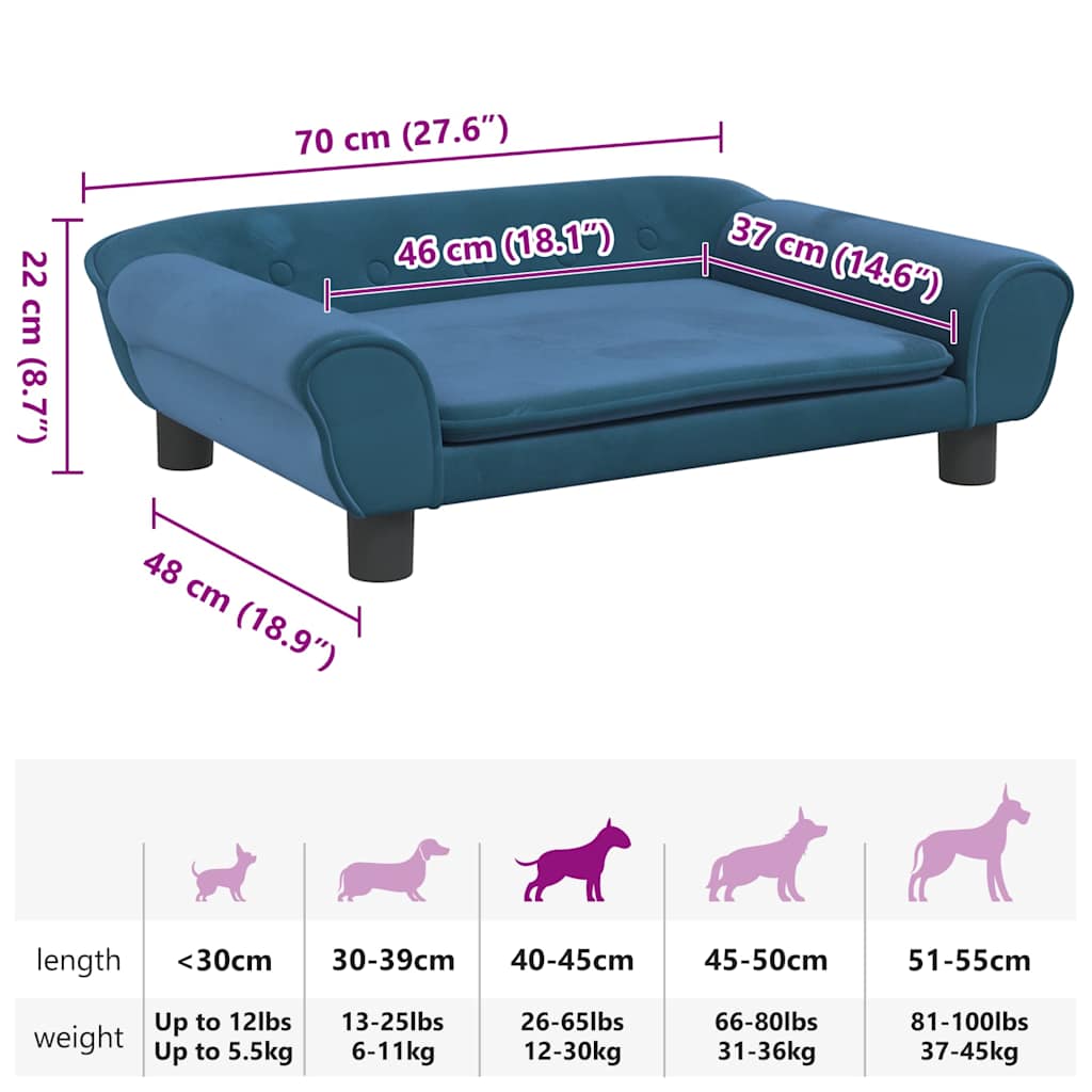 Panier pour chien bleu 70x48x22 cm velours