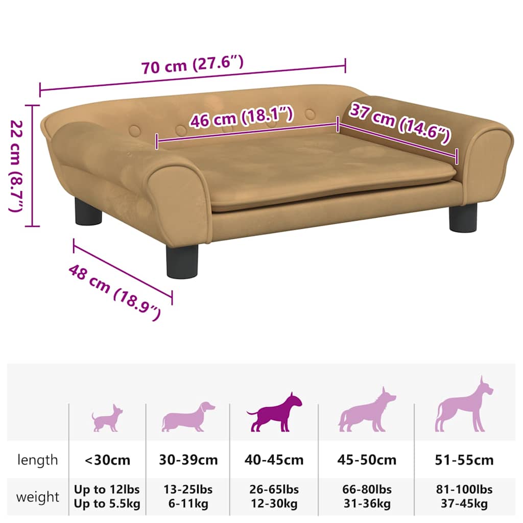 Panier pour chien marron 70x48x22 cm velours