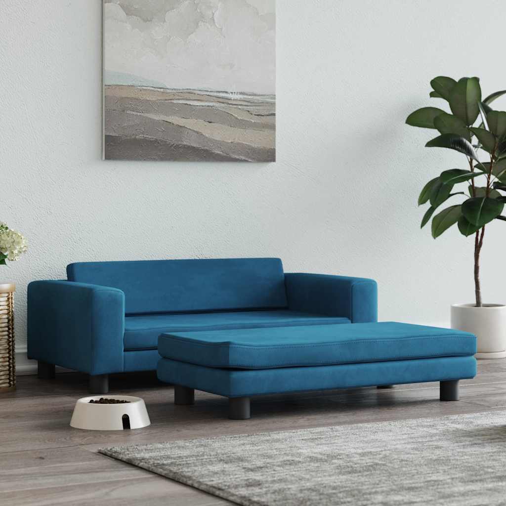 Panier pour chien avec rallonge bleu 100x50x30 cm velours