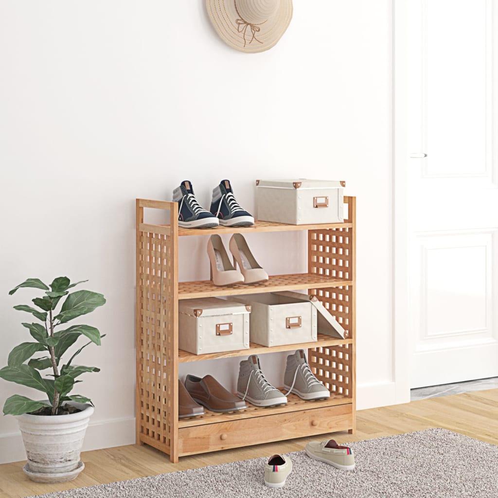 Meuble à chaussures avec tiroir 70x27x81 cm en bois de noyer massif