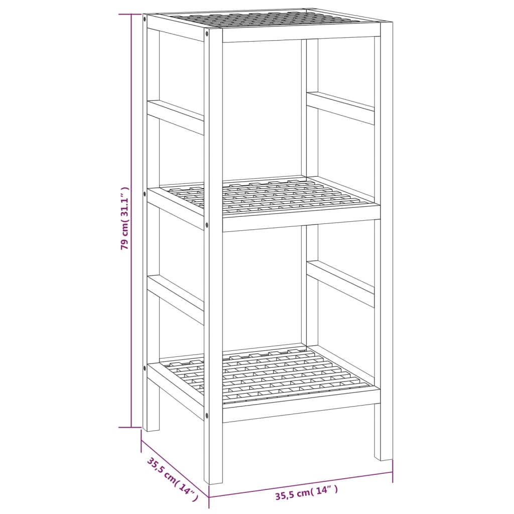 Bathroom shelf 35.5x35.5x79 cm solid walnut wood
