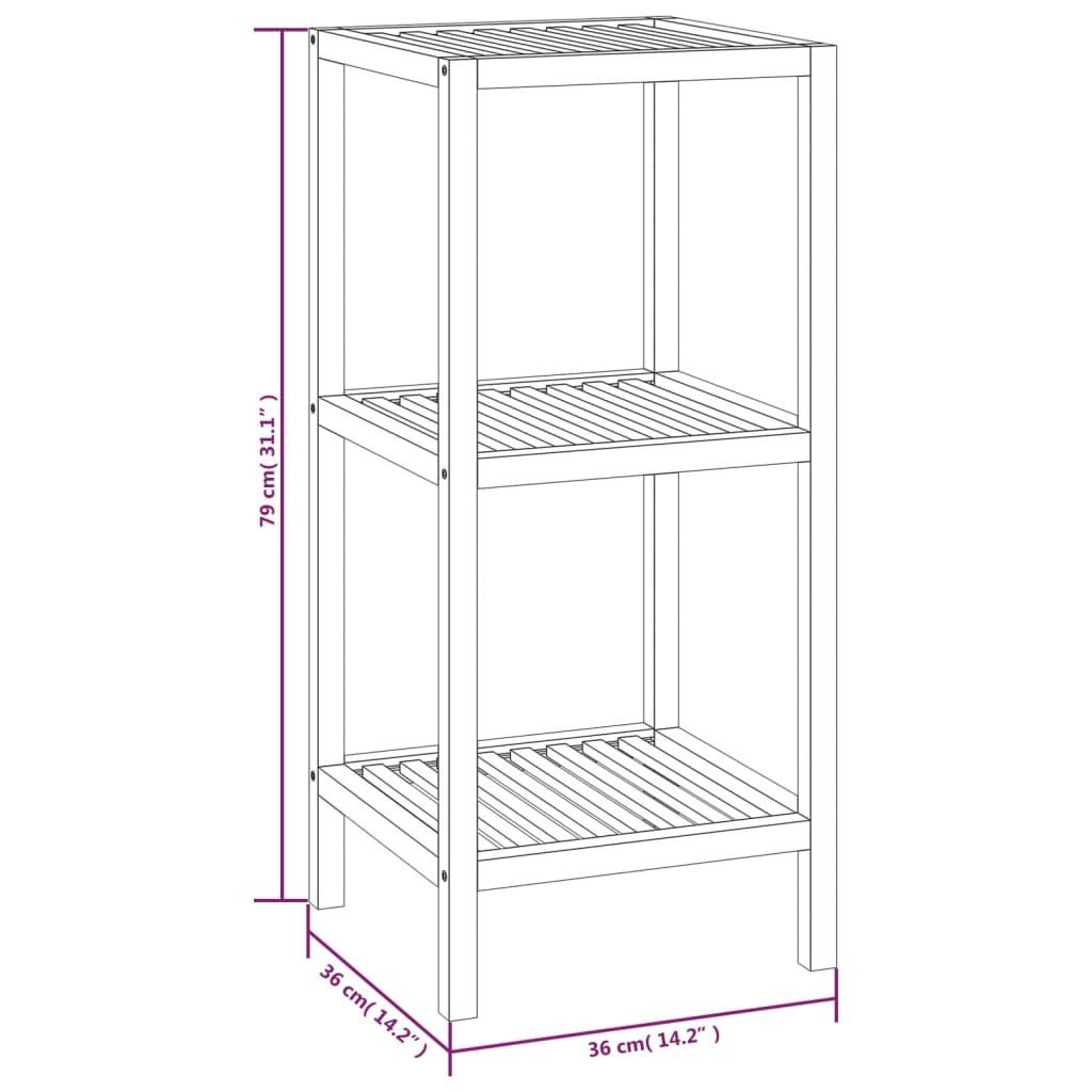 Bathroom shelf 36x36x79 cm solid walnut wood