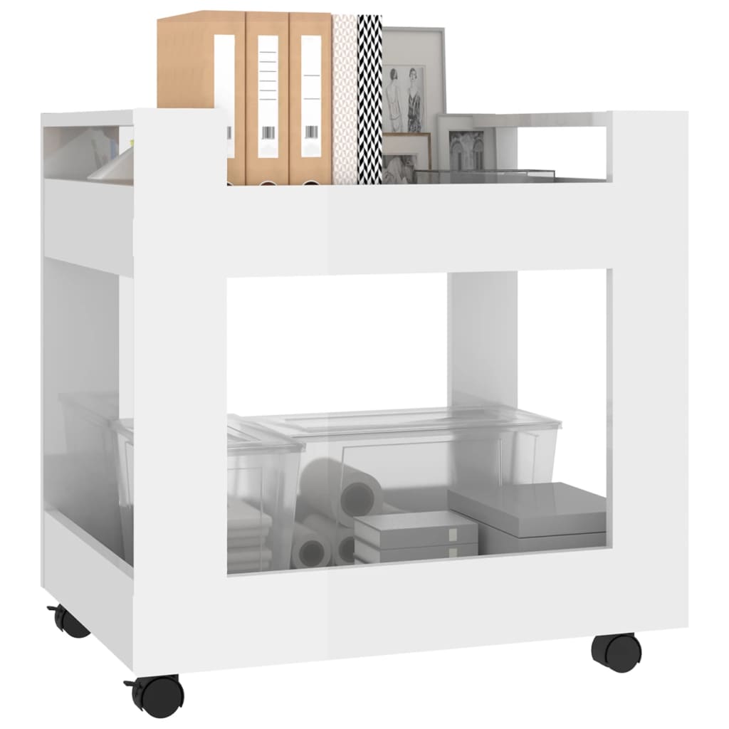 Chariot de bureau blanc brillant 60x45x60 cm en bois