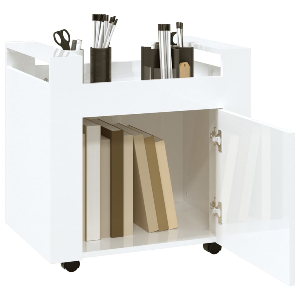 Chariot de bureau blanc brillant 60x45x60 cm en bois