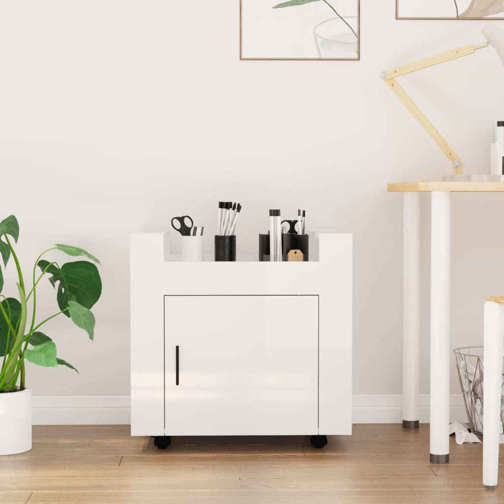 Chariot de bureau blanc brillant 60x45x60 cm en bois