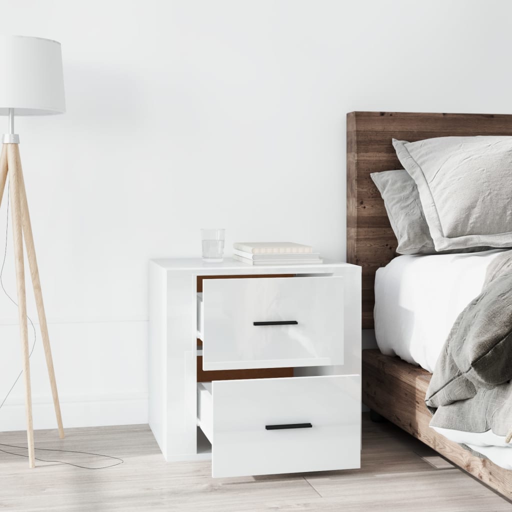 Bedside table high gloss white 50x39x47 cm