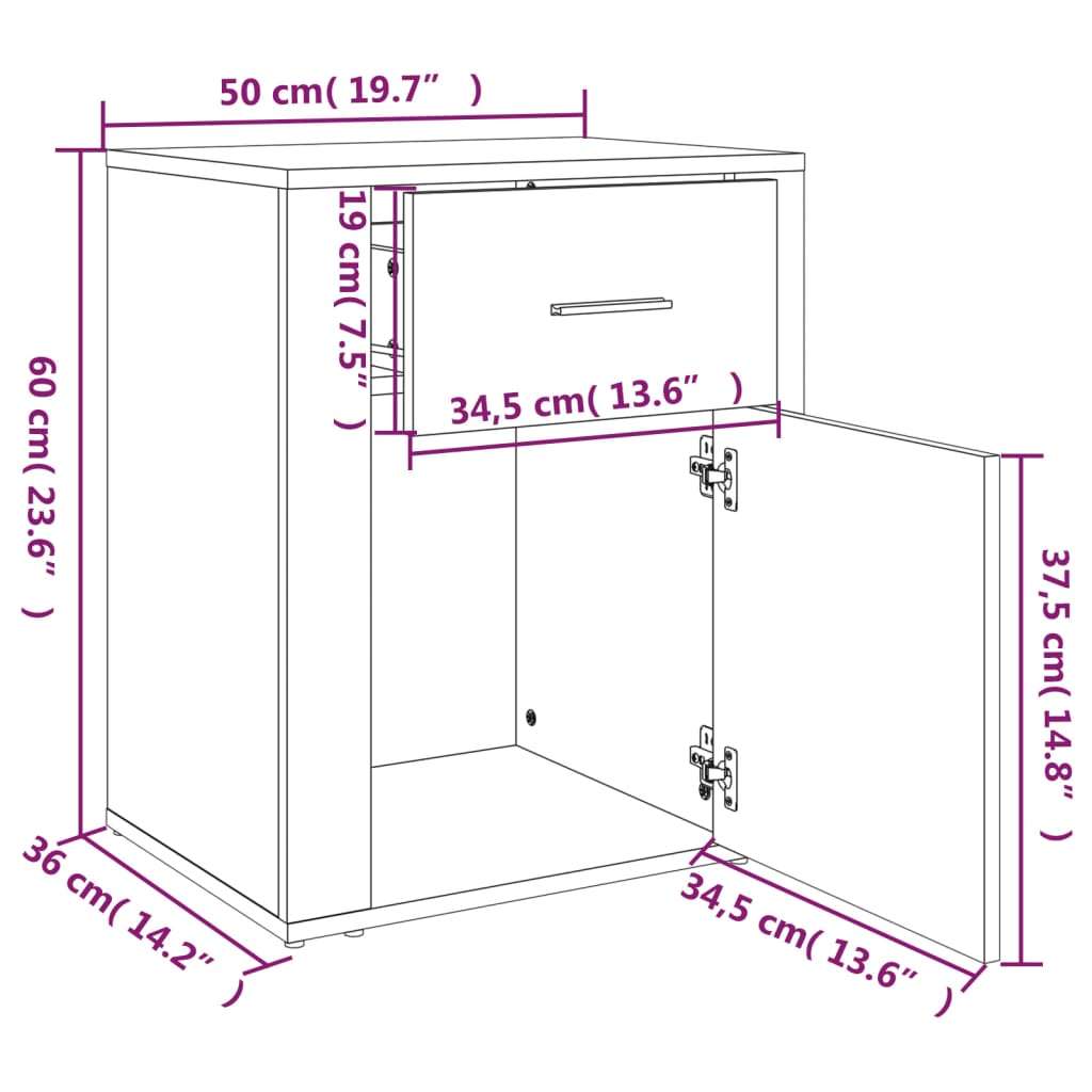 Bedside table smoked oak 50x36x60 cm wood material