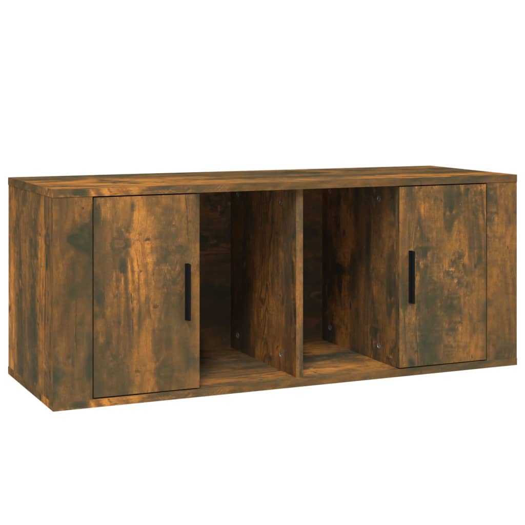 Meuble TV chêne fumé 100x35x40 cm matériau bois