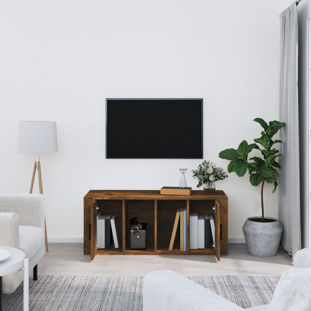 Meuble TV chêne fumé 100x35x40 cm matériau bois