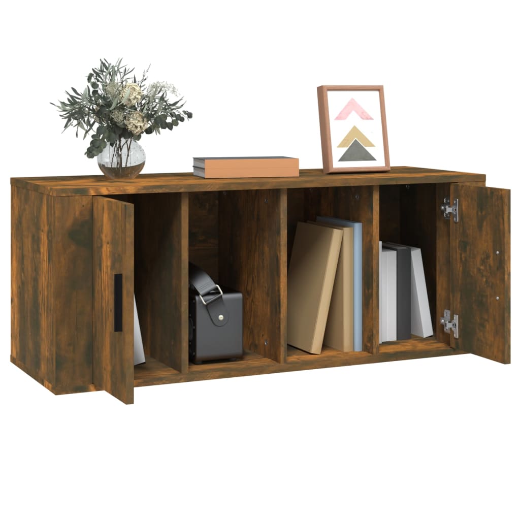 Meuble TV chêne fumé 100x35x40 cm matériau bois
