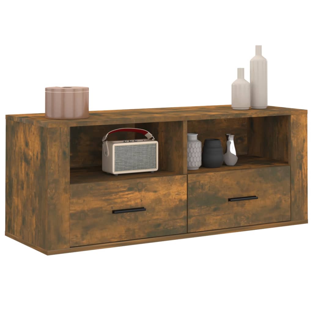Meuble TV chêne fumé 100x35x40 cm matériau bois