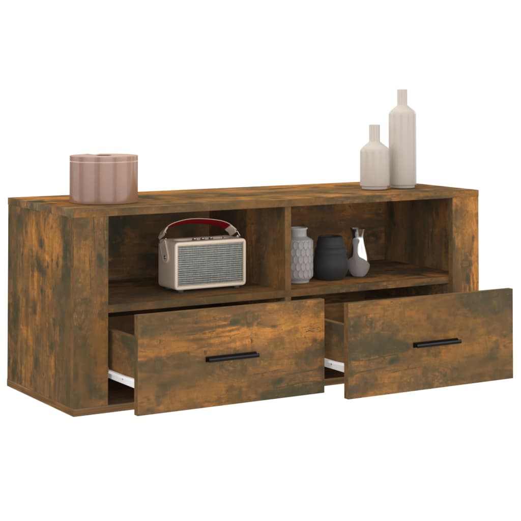 Meuble TV chêne fumé 100x35x40 cm matériau bois