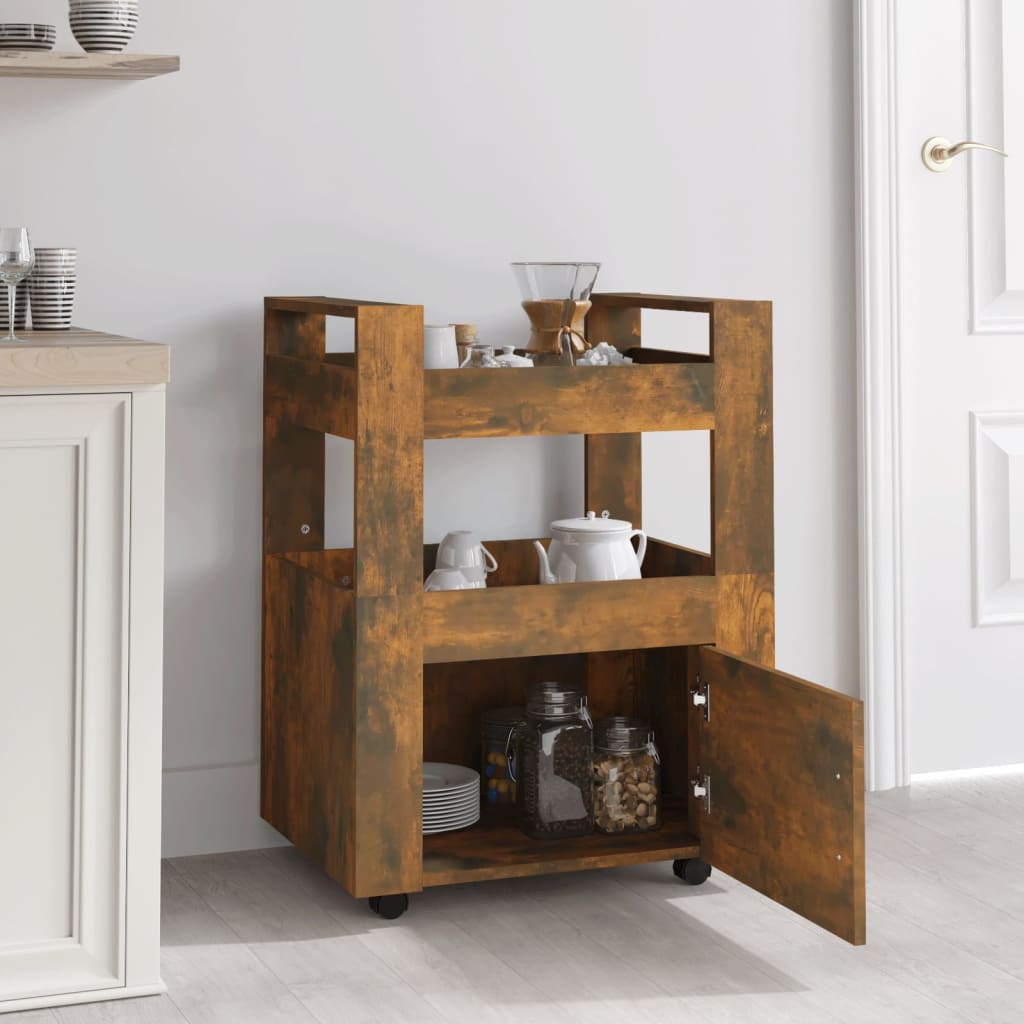 Kitchen trolley smoked oak 60x45x80 cm wood material
