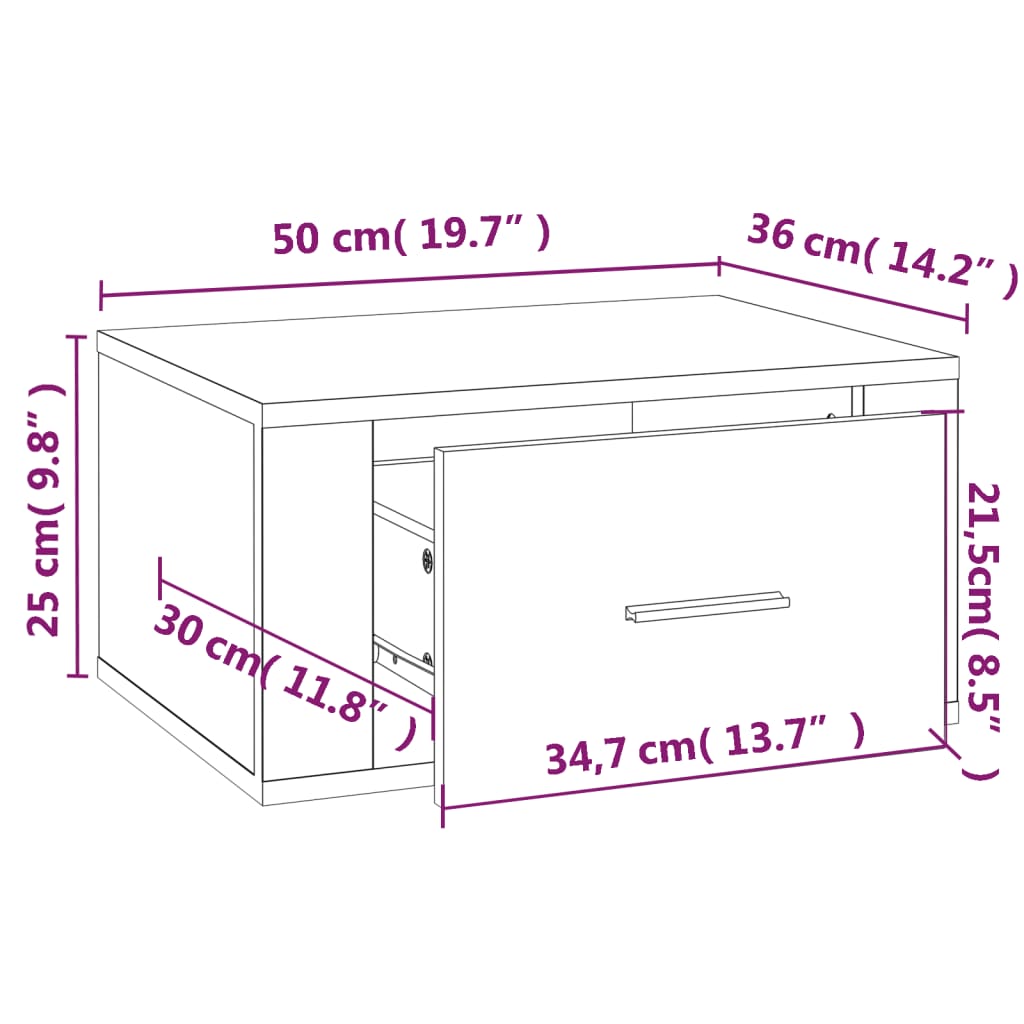 Wall-Mounted Bedside Table High Gloss White 50x36x25 cm