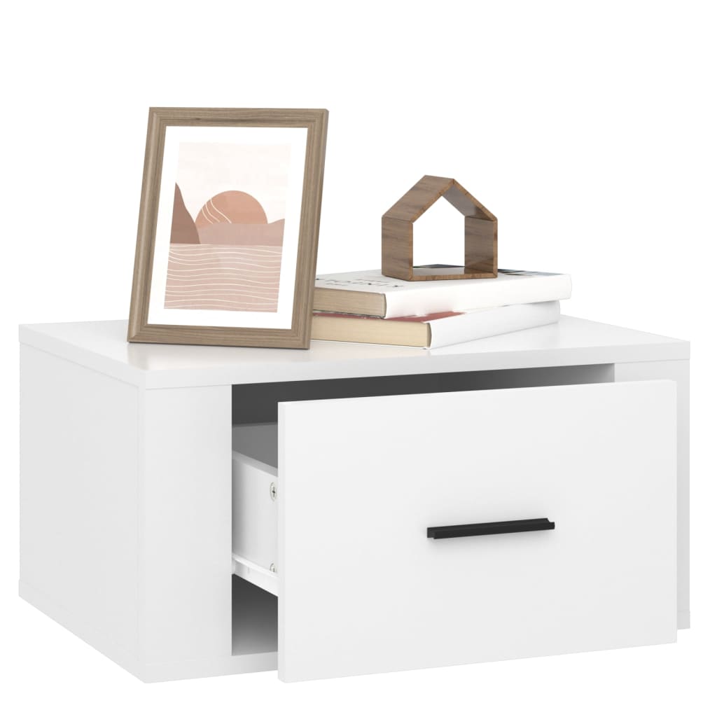 Wall-mounted bedside tables 2 pcs. High-gloss white 50x36x25 cm