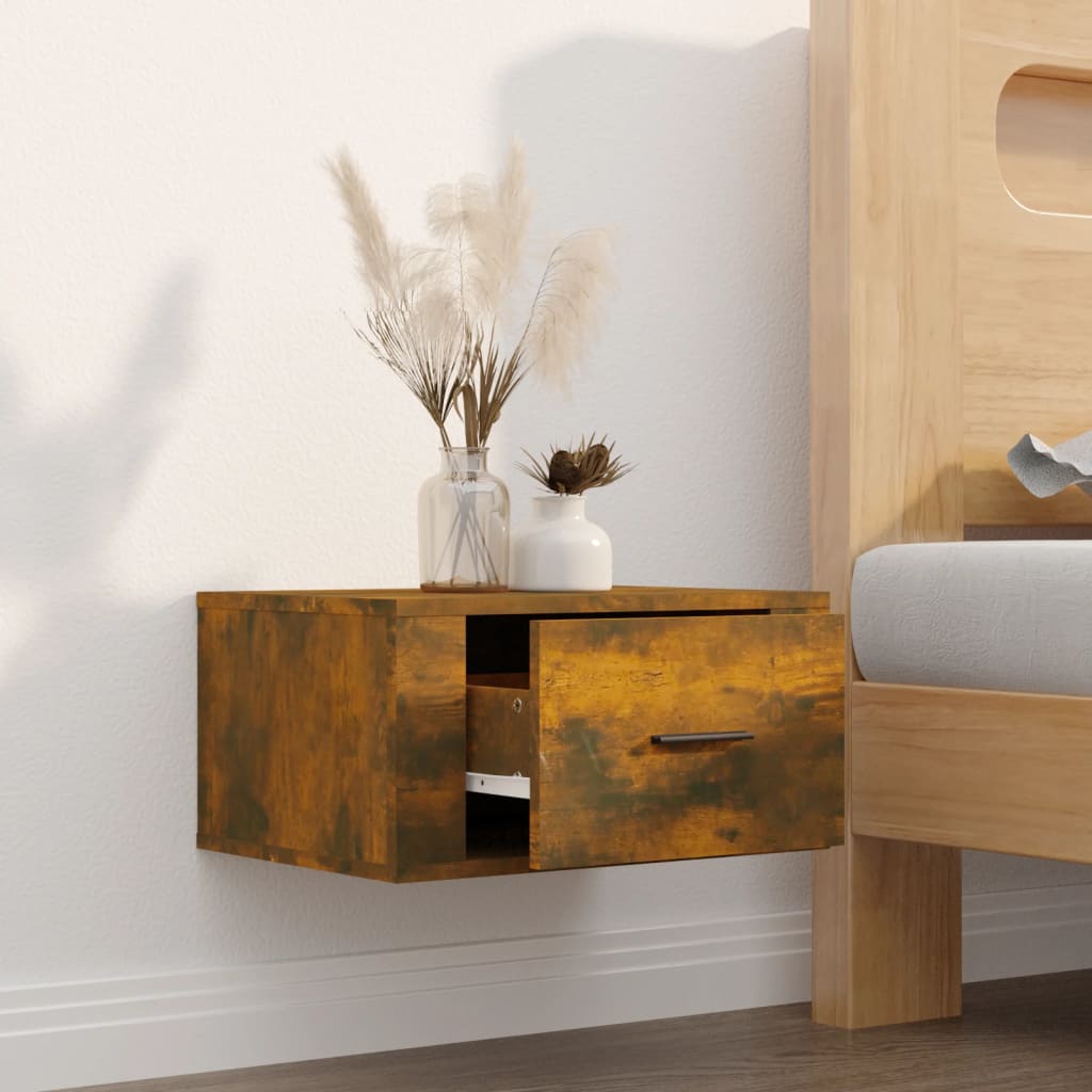 Wall-mounted bedside table smoked oak 50x36x25 cm