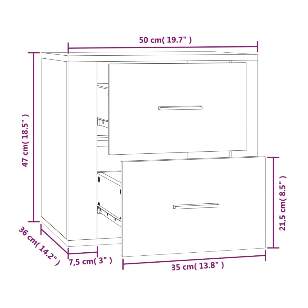 Wall Bedside Table White 50x36x47 cm