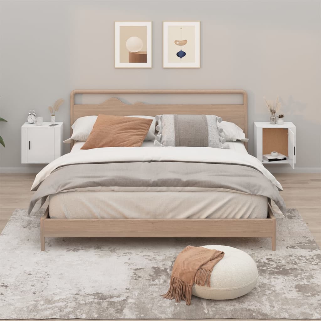 Wall-mounted bedside tables 2 pcs. High-gloss white 50x30x47 cm