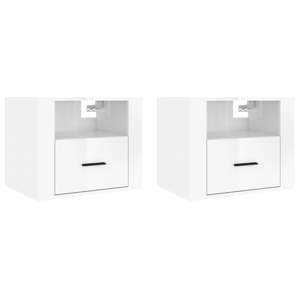 Wall-mounted bedside tables 2 pcs. High-gloss white 50x36x40 cm