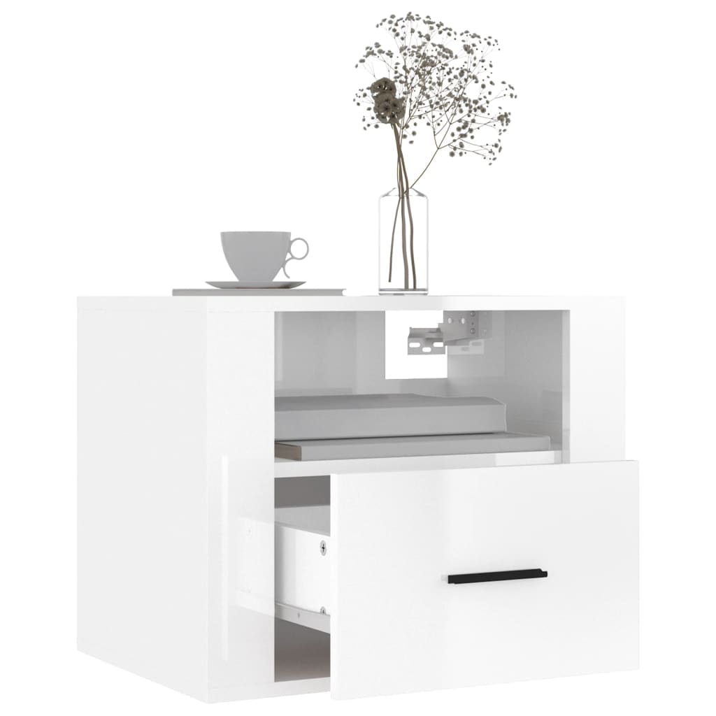 Wall-mounted bedside tables 2 pcs. High-gloss white 50x36x40 cm