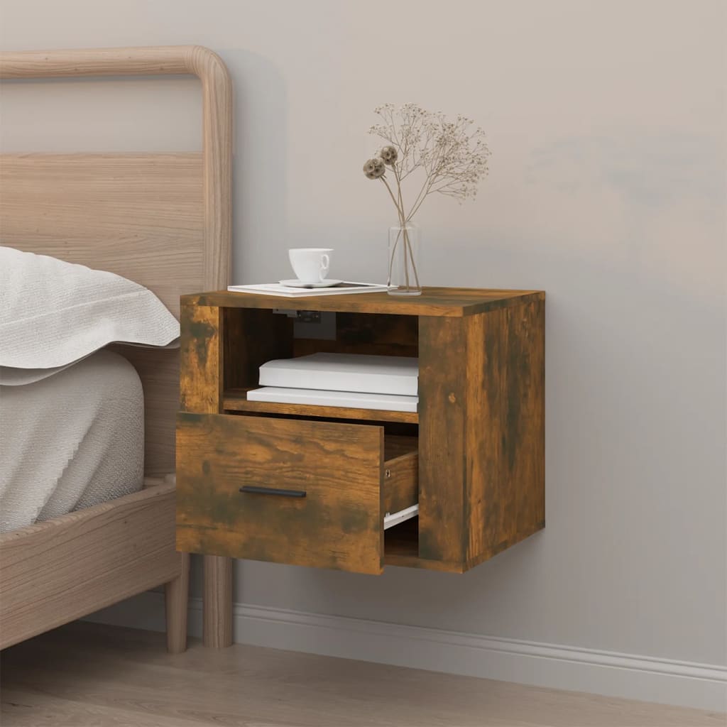 Wall-mounted bedside table smoked oak 50x36x40 cm