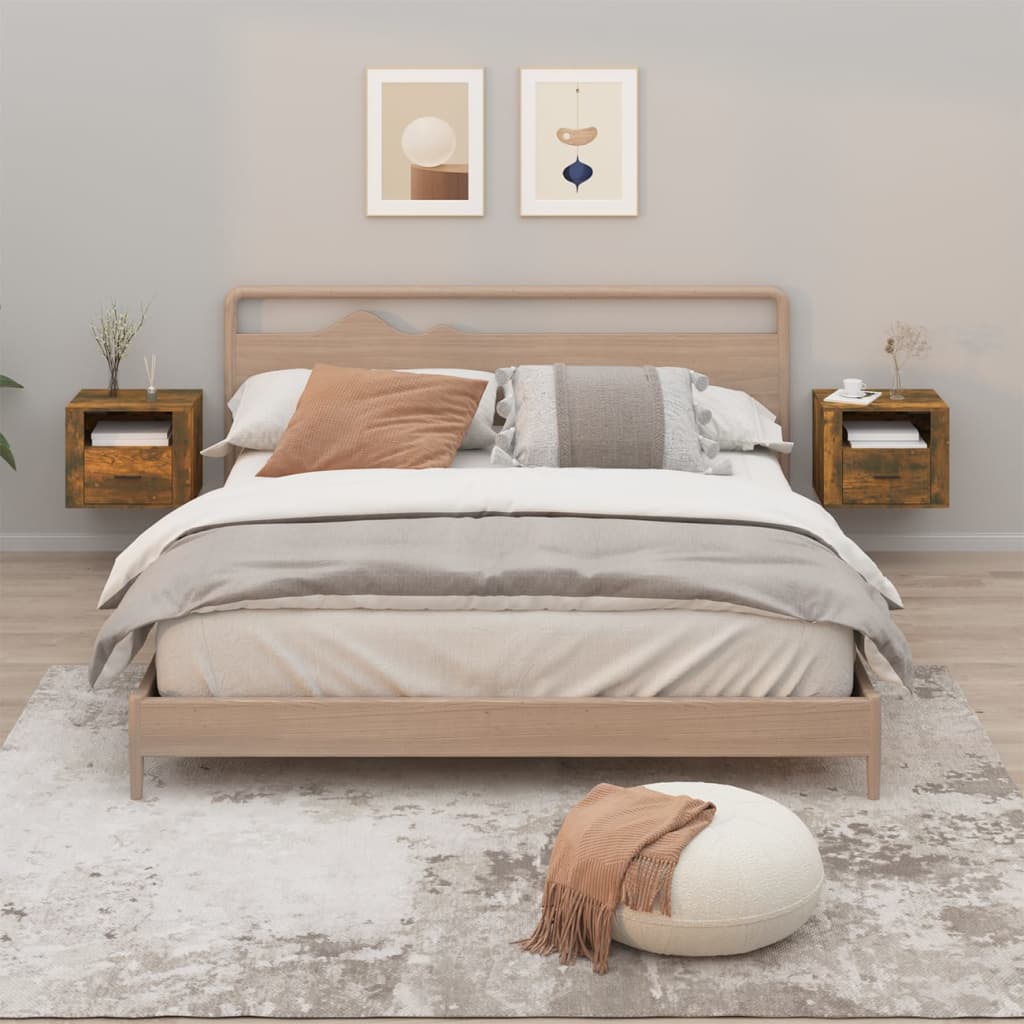 Wall-mounted bedside tables 2 pcs. Smoked oak 50x36x40 cm