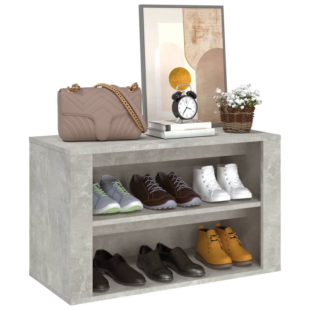 Étagère à chaussures gris béton 75x35x45 cm en bois
