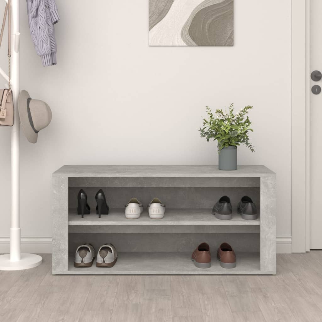Étagère à chaussures gris béton 100x35x45 cm en bois