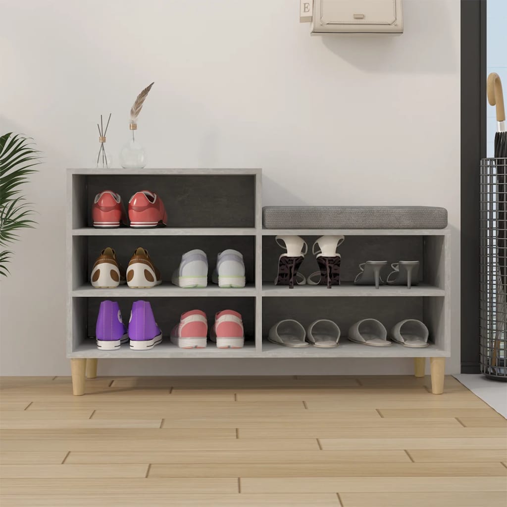 Étagère à chaussures gris béton 102x36x60 cm en bois